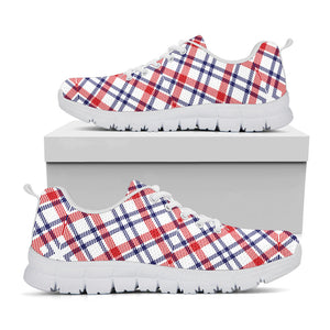 American Plaid Pattern Print White Running Shoes
