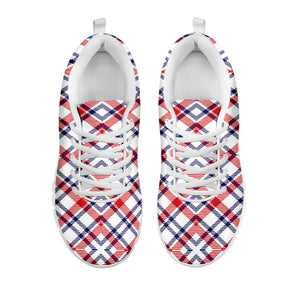 American Plaid Pattern Print White Running Shoes