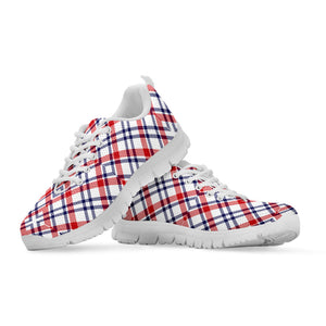 American Plaid Pattern Print White Running Shoes