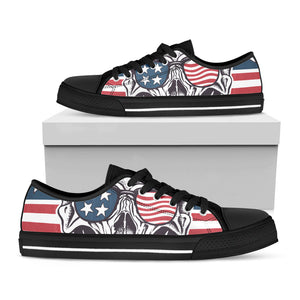 American Skull With Sunglasses Print Black Low Top Sneakers
