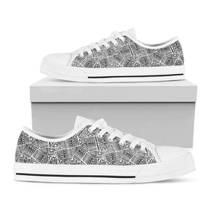 Ancient Aztec Tribal Pattern Print White Low Top Sneakers