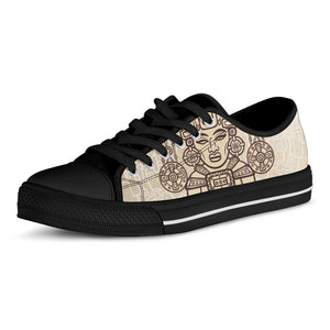 Ancient Mayan Statue Print Black Low Top Sneakers