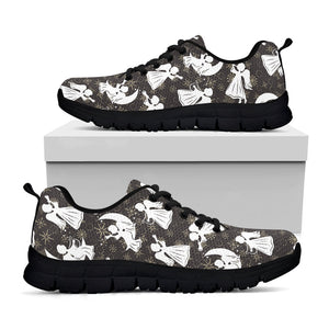 Angel And Snowflake Pattern Print Black Running Shoes