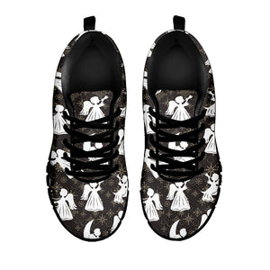 Angel And Snowflake Pattern Print Black Running Shoes