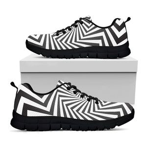Angular Swirl Motion Illusion Print Black Running Shoes