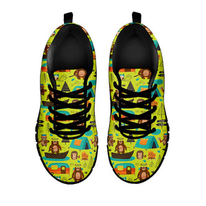 Animal Camping Pattern Print Black Running Shoes