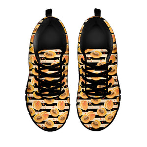 Apricot Fruit Striped Pattern Print Black Running Shoes