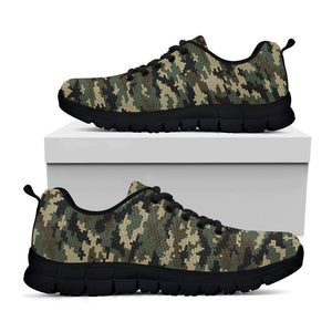 Army Green Digital Camo Pattern Print Black Running Shoes