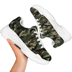 Army Green Digital Camo Pattern Print White Chunky Shoes