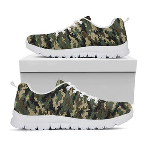 Army Green Digital Camo Pattern Print White Running Shoes