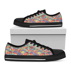 Asian Paisley Pattern Print Black Low Top Sneakers