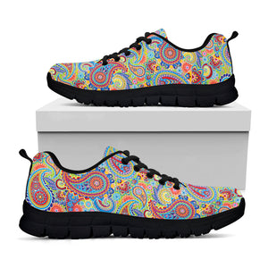 Asian Paisley Pattern Print Black Running Shoes
