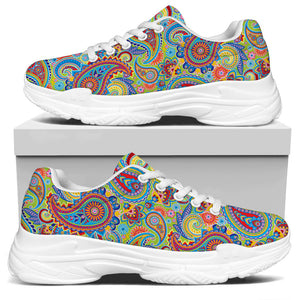 Asian Paisley Pattern Print White Chunky Shoes
