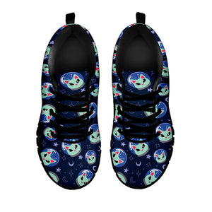 Astronaut Alien Cat Print Black Running Shoes