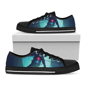 Astronaut Floating Through Space Print Black Low Top Sneakers