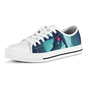 Astronaut Floating Through Space Print White Low Top Sneakers