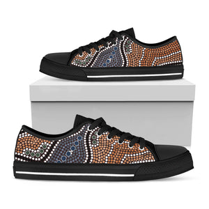 Australia River Aboriginal Dot Print Black Low Top Sneakers