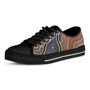 Australia River Aboriginal Dot Print Black Low Top Sneakers