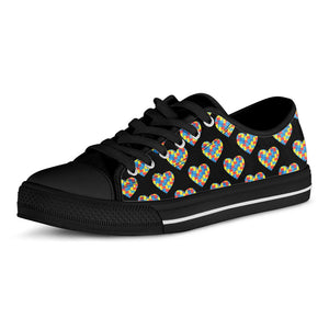 Autism Awareness Heart Pattern Print Black Low Top Sneakers