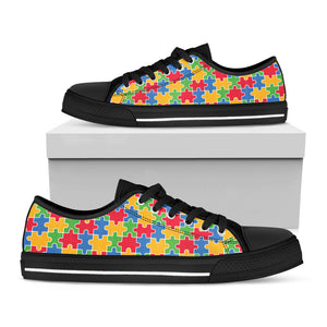 Autism Awareness Jigsaw Pattern Print Black Low Top Sneakers
