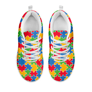 Autism Awareness Jigsaw Pattern Print White Running Shoes