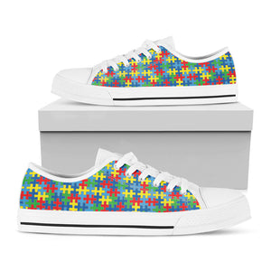 Autism Awareness Jigsaw Print White Low Top Sneakers