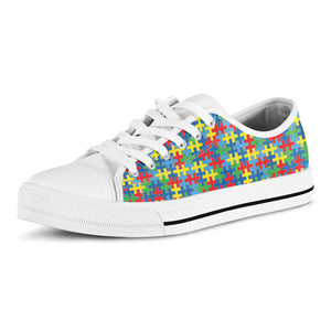 Autism Awareness Jigsaw Print White Low Top Sneakers