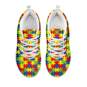 Autism Awareness Puzzle Pattern Print White Running Shoes