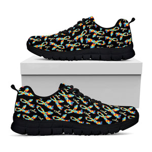 Autism Awareness Ribbon Pattern Print Black Running Shoes