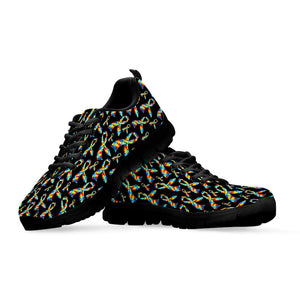 Autism Awareness Ribbon Pattern Print Black Running Shoes