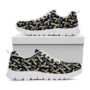 Autism Awareness Ribbon Pattern Print White Running Shoes