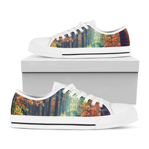 Autumn Forest Print White Low Top Sneakers