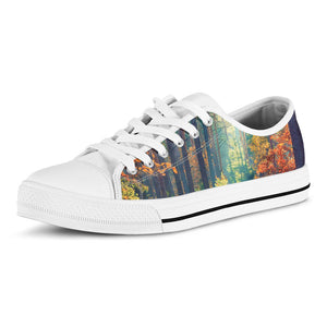 Autumn Forest Print White Low Top Sneakers