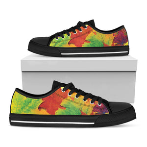 Autumn Maple Leaves Print Black Low Top Sneakers
