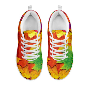 Autumn Maple Leaves Print White Running Shoes