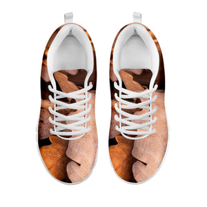 Autumn Oak leaf Print White Running Shoes