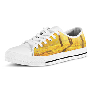 Autumn Trees Print White Low Top Sneakers