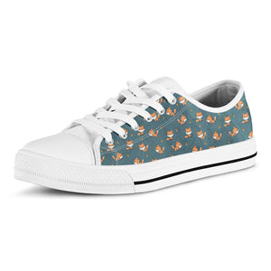 Baby Fox Pattern Print White Low Top Sneakers