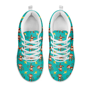 Banana And Monkey Pattern Print White Running Shoes