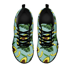 Banana Leaf Avocado Pattern Print Black Running Shoes