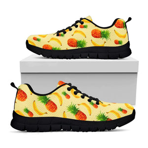 Banana Pineapple Pattern Print Black Running Shoes