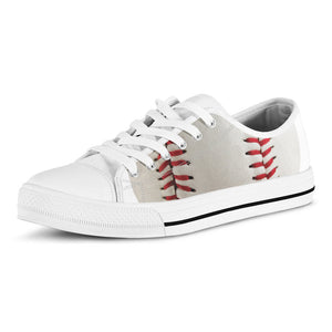 Baseball Stitching Print White Low Top Sneakers