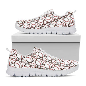 Baseballs Pattern Print White Running Shoes