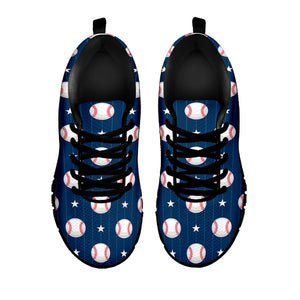 Baseballs Star Pattern Print Black Running Shoes