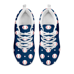Baseballs Star Pattern Print White Running Shoes