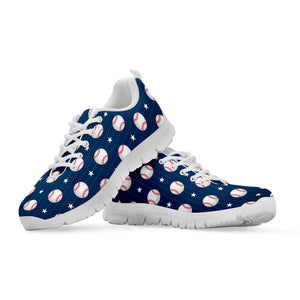 Baseballs Star Pattern Print White Running Shoes