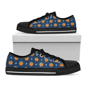 Basketball And Star Pattern Print Black Low Top Sneakers