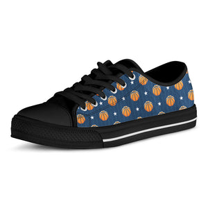 Basketball And Star Pattern Print Black Low Top Sneakers
