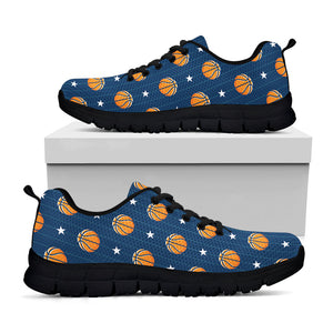 Basketball And Star Pattern Print Black Running Shoes