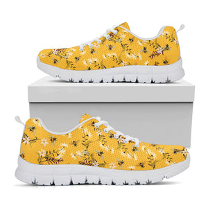Bee Drawing Pattern Print White Running Shoes